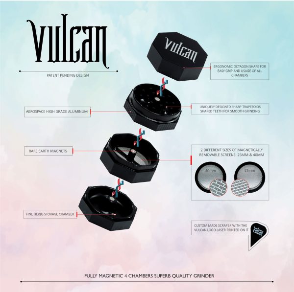 Vulcan 46mm Fully Magnetic 4pc Herb Grinder-Black - Image 2
