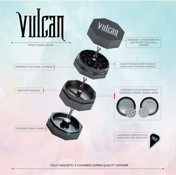 Vulcan 46mm Fully Magnetic 4pc Herb Grinder-Gun Metal - Image 2