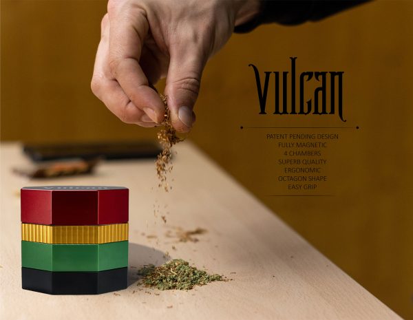 Vulcan 56mm Fully Magnetic 4pc Herb Grinder-Rasta - Image 5