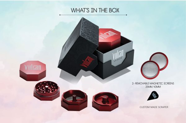 Vulcan 56mm Fully Magnetic 4pc Herb Grinder-Red - Image 6
