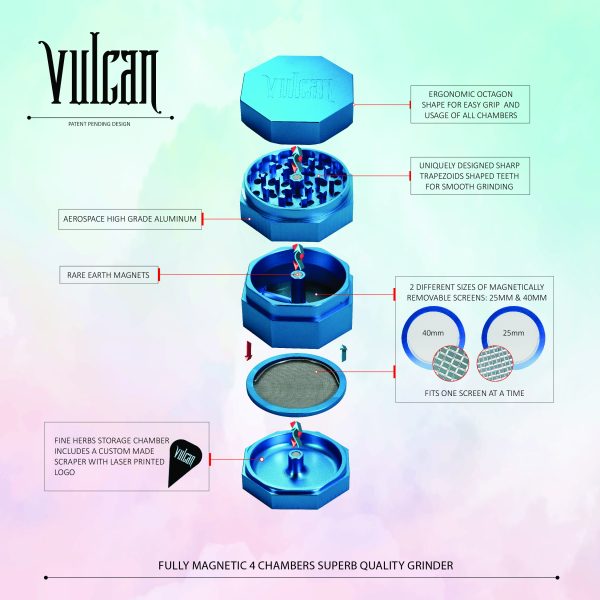 Vulcan 75mm Fully Magnetic 4pc Herb Grinder-Blue - Image 3