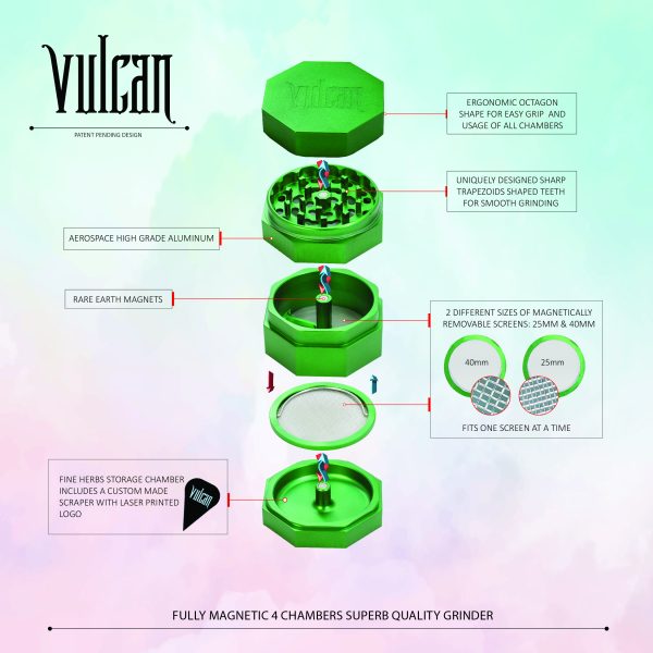 Vulcan 75mm Fully Magnetic 4pc Herb Grinder-Green - Image 8