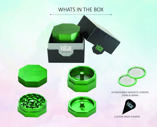 Vulcan 75mm Fully Magnetic 4pc Herb Grinder-Green - Image 2