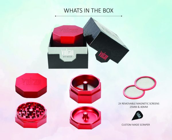 Vulcan 75mm Fully Magnetic 4pc Herb Grinder-Red - Image 6
