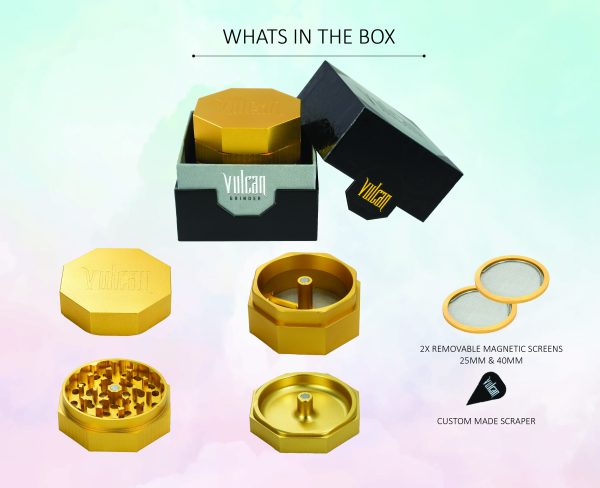 Vulcan 75mm Fully Magnetic 4pc Herb Grinder-Gold - Image 2